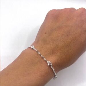 Natural Rose Quarts Heart Shape 925 Sterling Silver Dainty Gemstone Bracelet